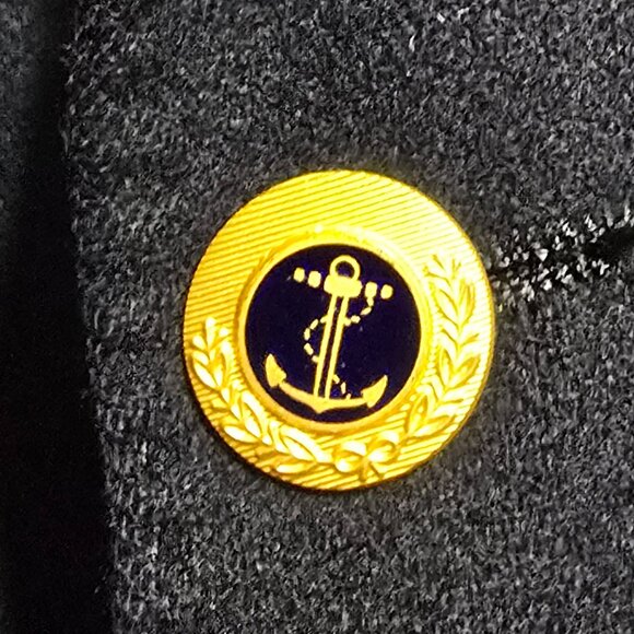 Wool Blazer w Royal Navy Officer Cap Badge w Gallery of London Navy Buttons - L* - Picture 3 of 6